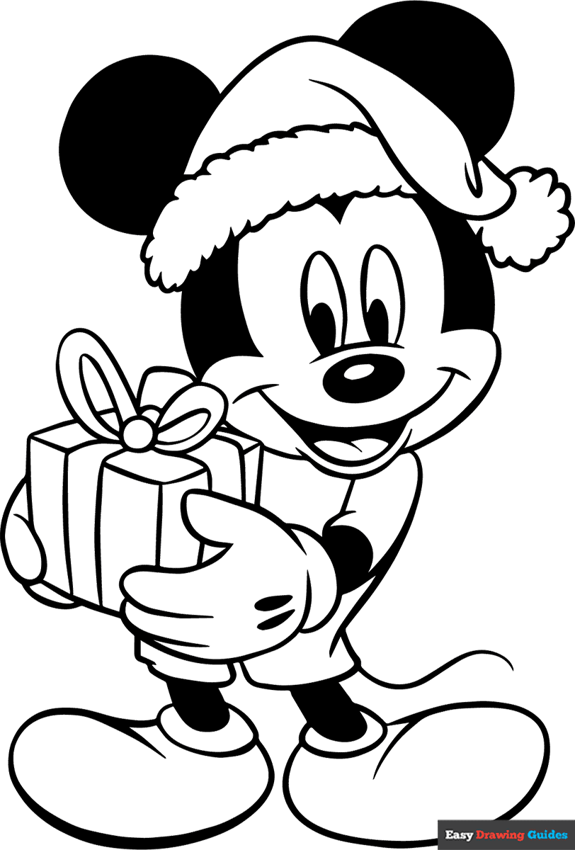 christmas mickey mouse coloring page | easy drawing guides